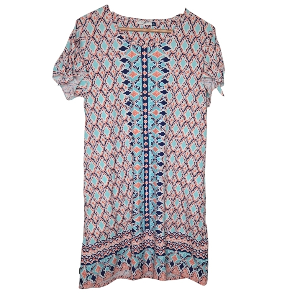 Cabana Life Womens Colorful Geo Print Resort St Barts Jersey Day Dress Large